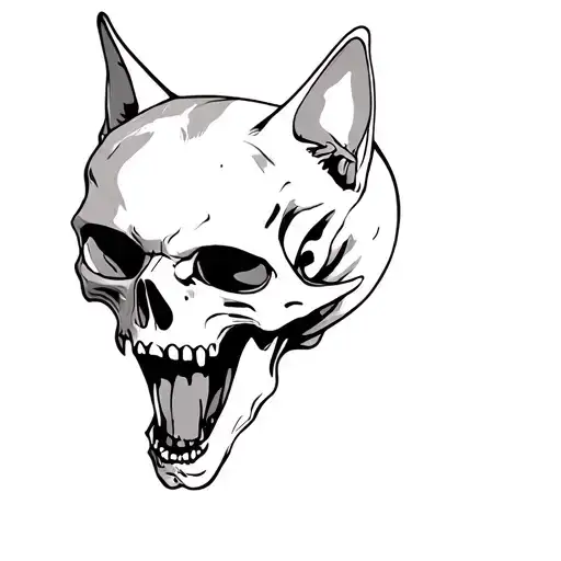 Cat skull with an open mouth on the knee tattoo tattoo design idea