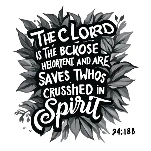 text only that says The lord is close to the broken hearted and saves those who are crushed in spirit. Palms 34:18  tattoo design idea