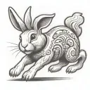 profile of a cartoon rabbit running with arms stretched straight and backwards and slightly sloped upward tattoo design idea