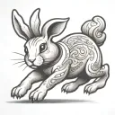 profile of a cartoon rabbit running with arms stretched straight and backwards and slightly sloped upward tattoo design idea