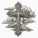 cross surrounded by clouds tattoo design idea