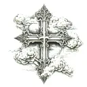 cross surrounded by clouds tattoo design idea