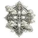 cross surrounded by clouds tattoo design idea