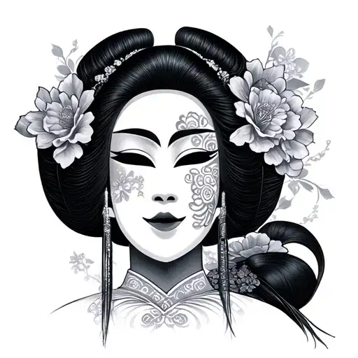 hanma mask with geisha tattoo design idea