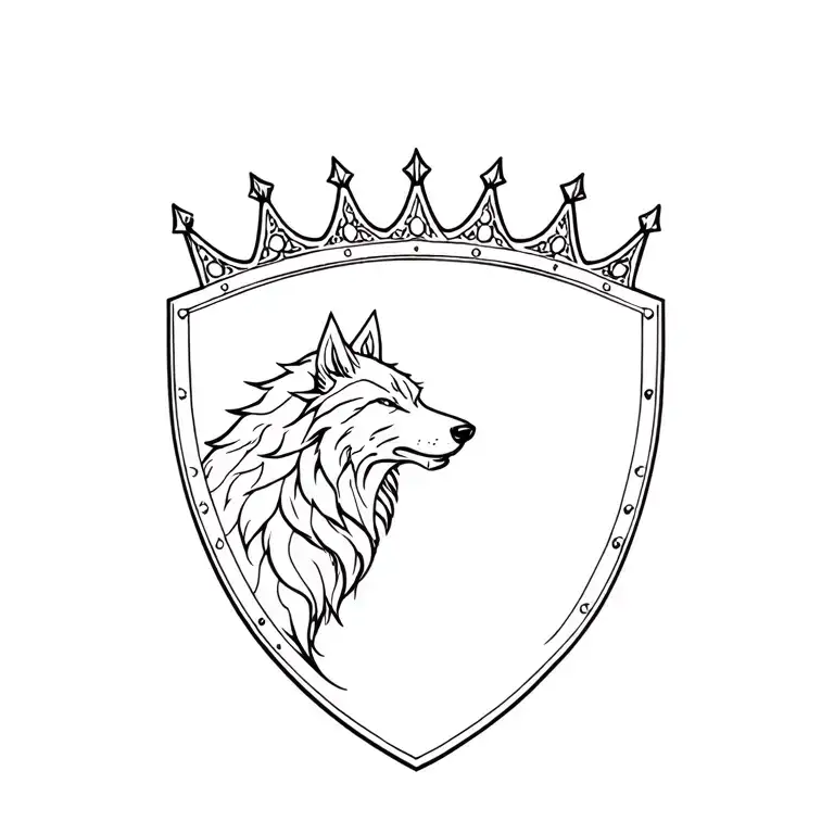 3 crowns with dire wolf and shield maiden tattoo design idea
