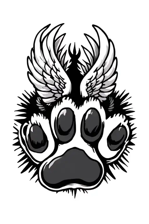dog paw with angel wings tattoo design idea