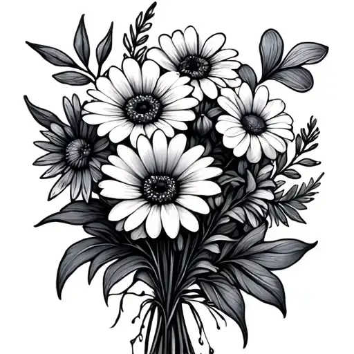 a bouquet of flowers but they are birth month flowers for my grandparents and parents 2 June, 2 February, July, august tattoo design idea