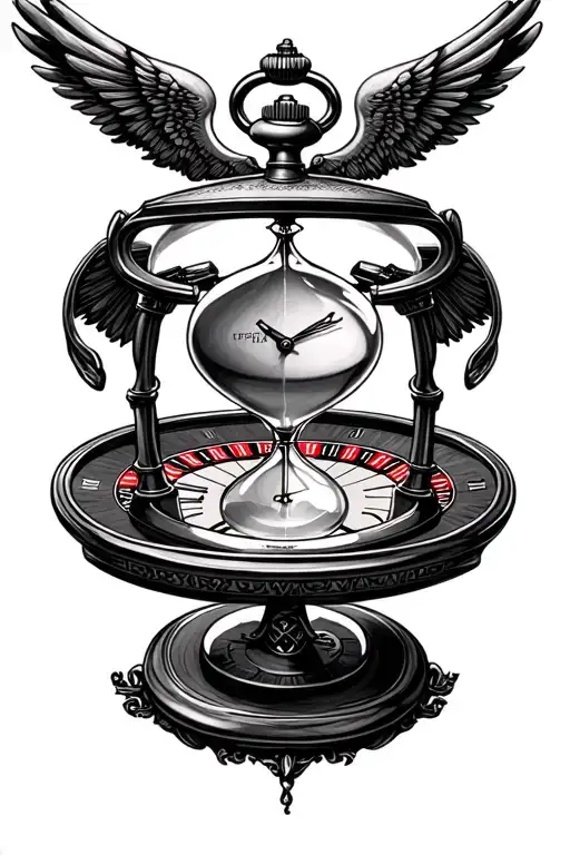 pocket watch wings roulette table,hourglass cars tattoo design idea