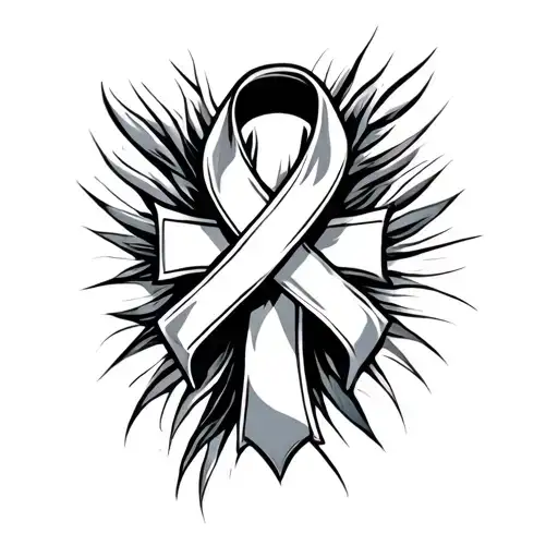cancer ribbon and cross wrapped tattoo design idea
