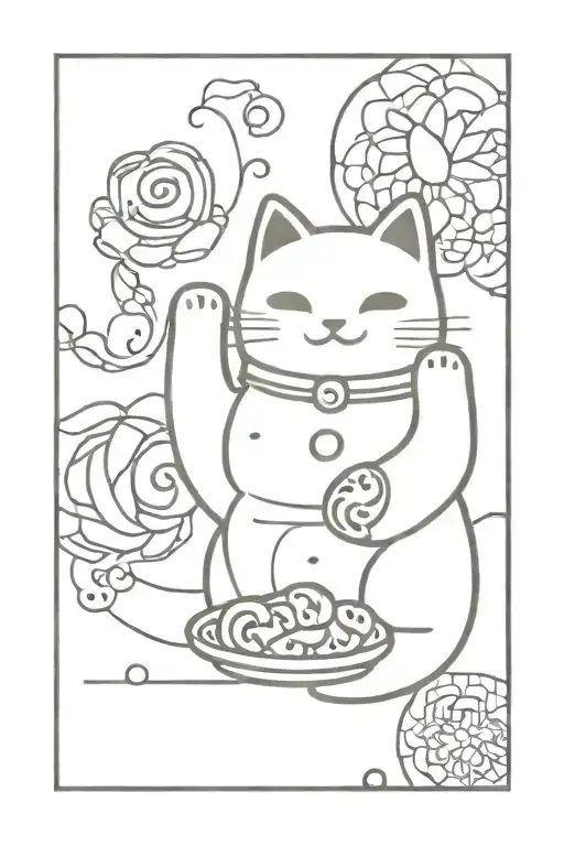 Lucky cat holding a cookie tattoo design idea