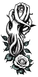 squid shoulder tattoo with rose on hand tattoo design idea
