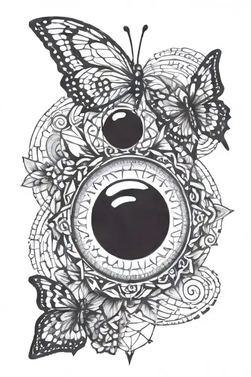 evil eye and butterfly  tattoo design idea