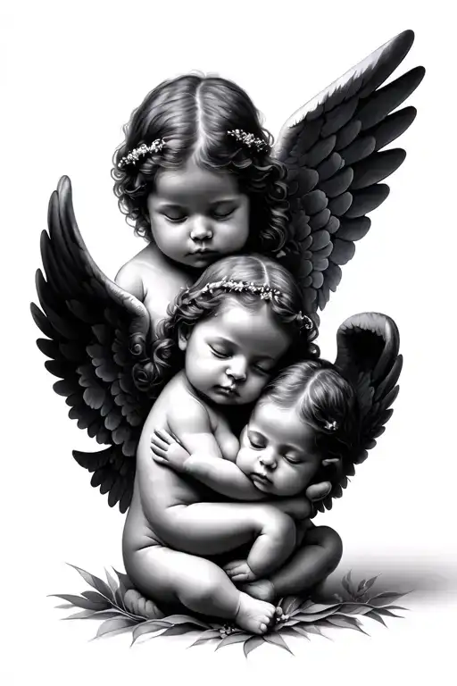 3 angel babies tattoo design idea