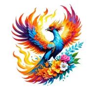 Feminine pheonix with fire and flowers tattoo design idea