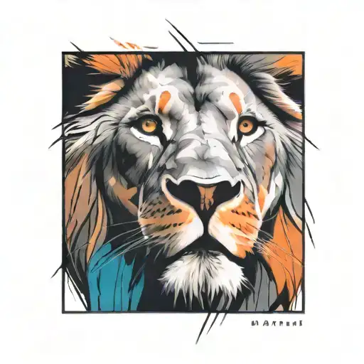 Imagine a lion's face, drawn in sharp, minimalist lines. The expression is intense, with piercing eyes that convey stren tattoo design idea