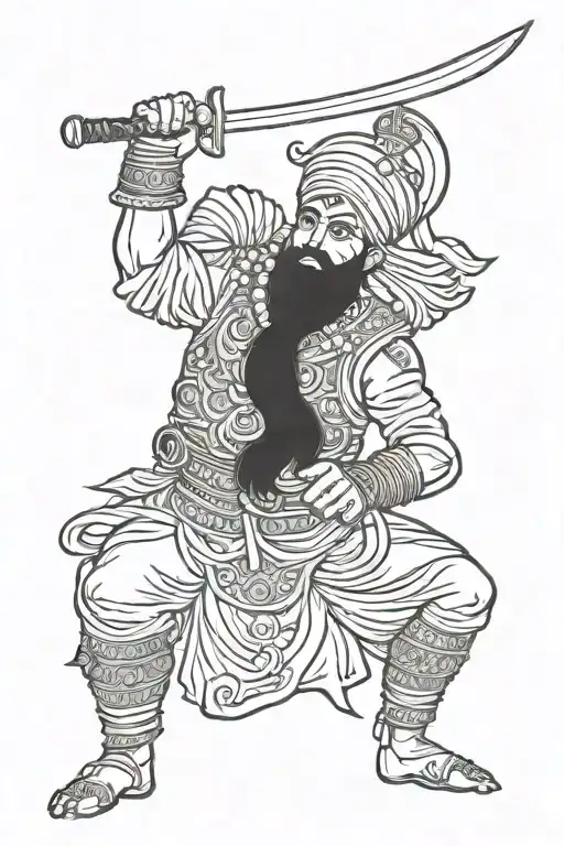 Sikh warrior fighting tattoo design idea