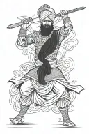Sikh warrior fighting tattoo design idea