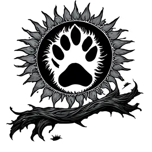 the sun from tangled with a dog paw incorporated tattoo design idea