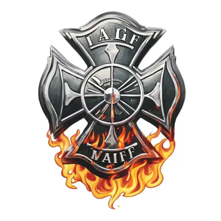  strength,  firefighter, IAFF Maltese cross, flames, warrior  tattoo design idea