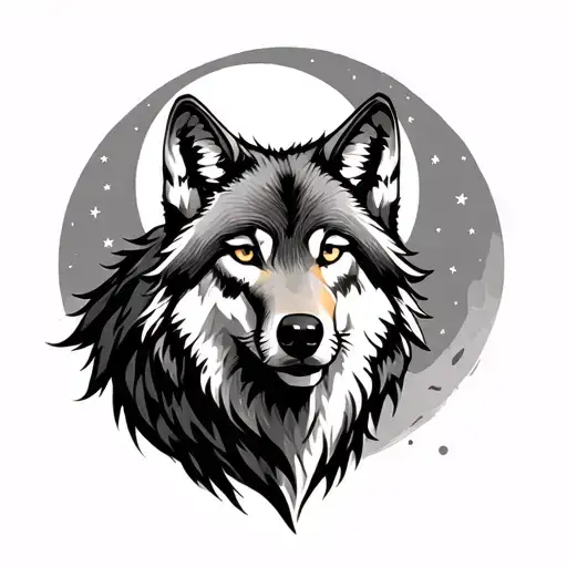 Wolf And Moon tattoo design idea