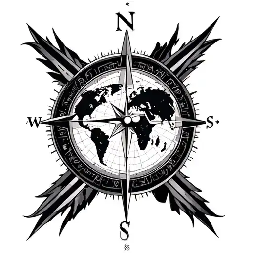 nordic compass with a world map tattoo design idea