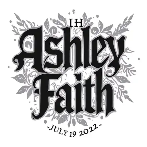 The words Ashley Faith in the middle of the Roman numerals for July 19, 2022 tattoo design idea
