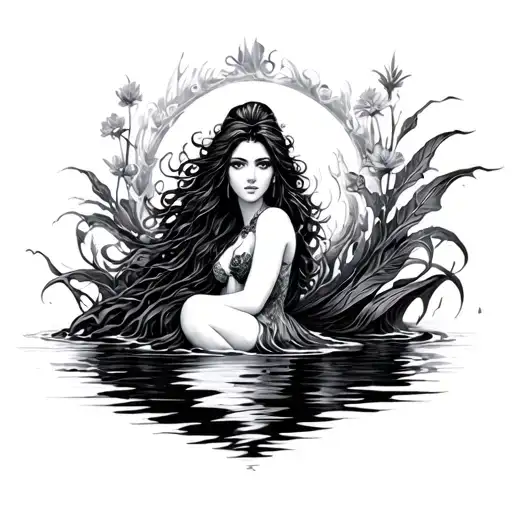 black goddess fantasy water tattoo design idea