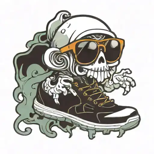 cartoon ghost wearing track shoes and sunglasses tattoo design idea