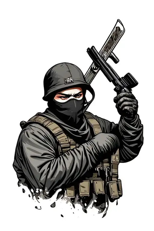 IRA soldier in ski mask tattoo design idea