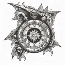crying eye in a large working clock that explodes with an imposing polar star above tattoo design idea