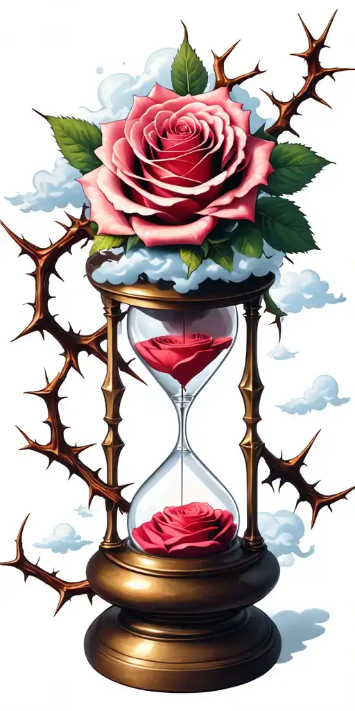 rose thorns, clouds, hourglass , happy, sad tattoo design idea