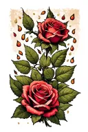 roses with falling peddle leafs with names tattoo design idea