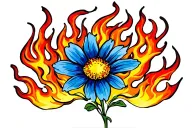 FLAMES WITH A TINY FLOWER IN THE MIDDLE tattoo design idea