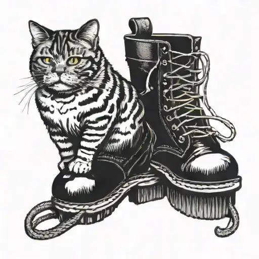fat cat wearing boots tattoo design idea
