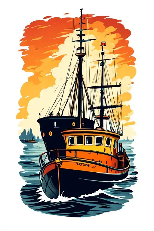I want a tattoo of a tugboat pulling a ship. tattoo design idea