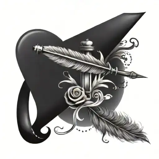 A tattoo design featuring a quill pen and inkwell, symbolizing the love for English literature and writing tattoo design idea