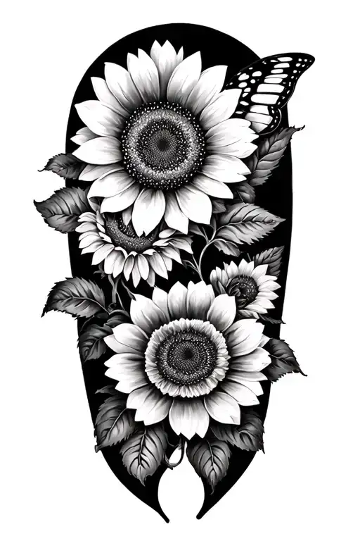 sunflowers and roses butterfly tattoo design idea