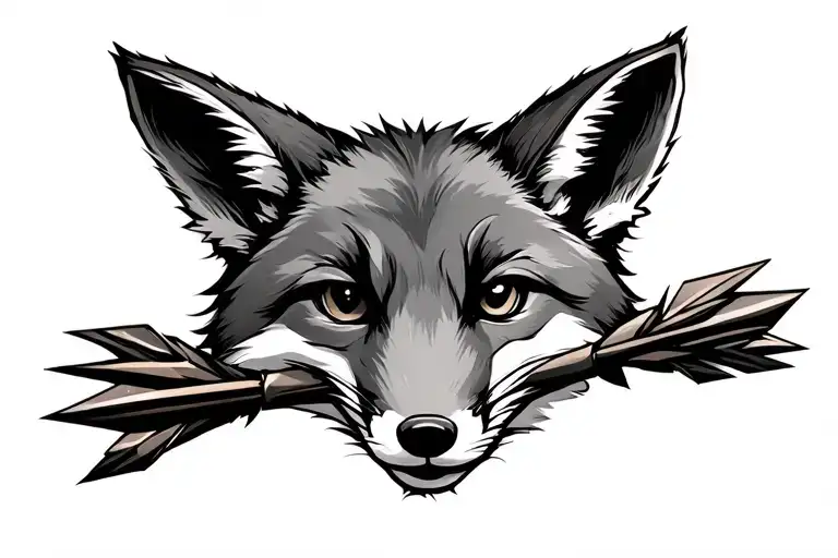 Robin Hood themes that incorporates a somewhat realistic looking fox with nuanced shading and bundled arrows tattoo design idea