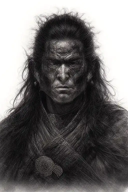 samurai warrior Miyamoto Musashi in Japanese style tattoo design idea