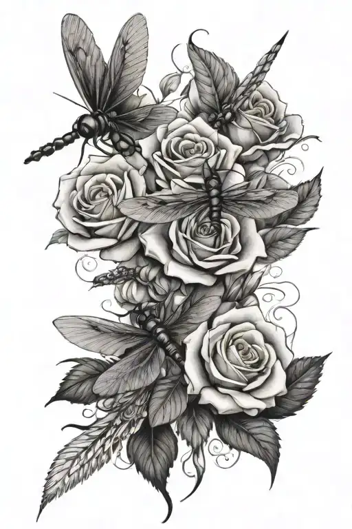 Roses, Dragonflies, tattoo design idea
