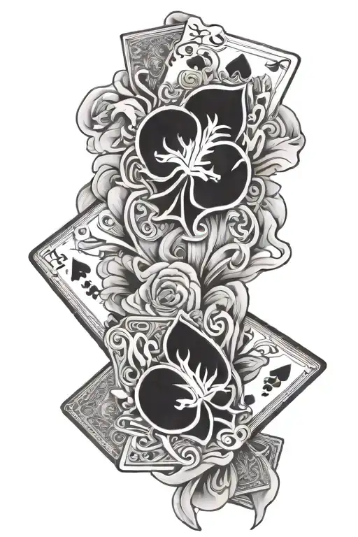 carnation flower and royal flush hand of cards tattoo design idea