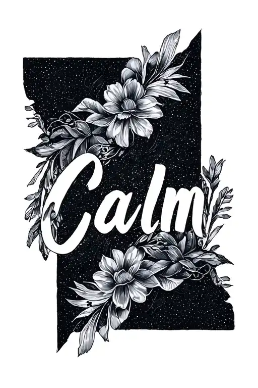 the word calm in fine script font no background  tattoo design idea