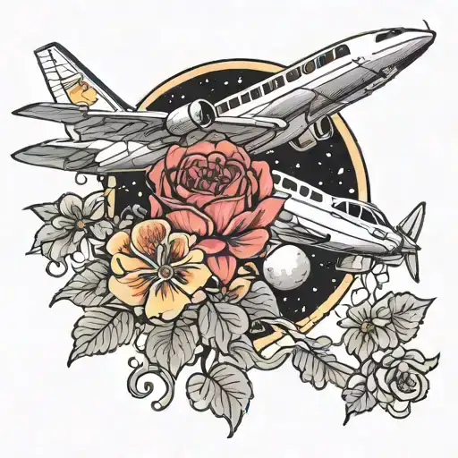 December birth flower, august birth flower, airplane, moon tattoo design idea