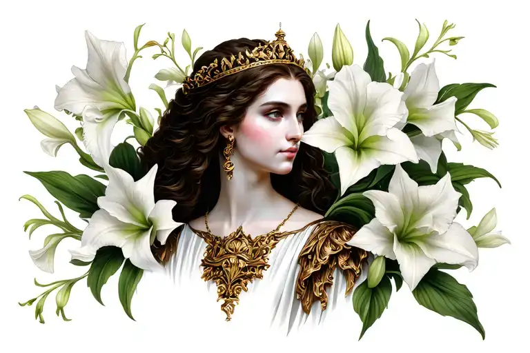 Queen chess piece with Reyna in the middle and gladiolus flowers  tattoo design idea