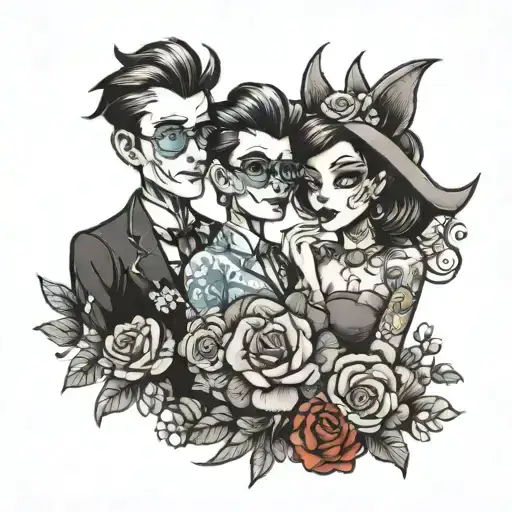 90s cartooons and couple tattoo tattoo design idea