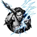 black and grey Zues throwing a lightning bolt tattoo design idea