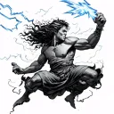 black and grey Zues throwing a lightning bolt tattoo design idea