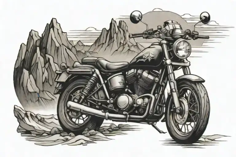 travel, hike, scuba, mountain, beach scene, motorcycle tattoo design idea