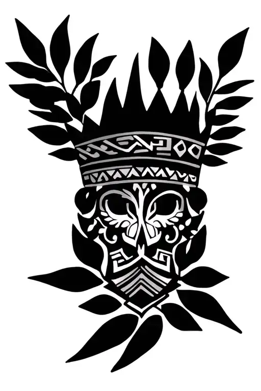 generate a forearm tattoo featuring a crowned laurel wreath surrounded by aztec tribal patterns  tattoo design idea