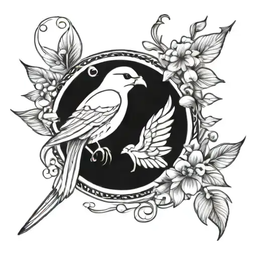 A nurse-themed tattoo incorporating elements of birds and flowers to symbolize healing and growth, with subtle crossword puzzle details hidden within the design tattoo design idea